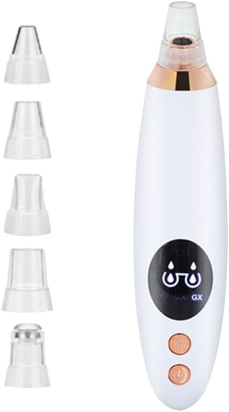 Electric Blackhead Vacuum Suction Machine with 6 Replaceable Heads - White