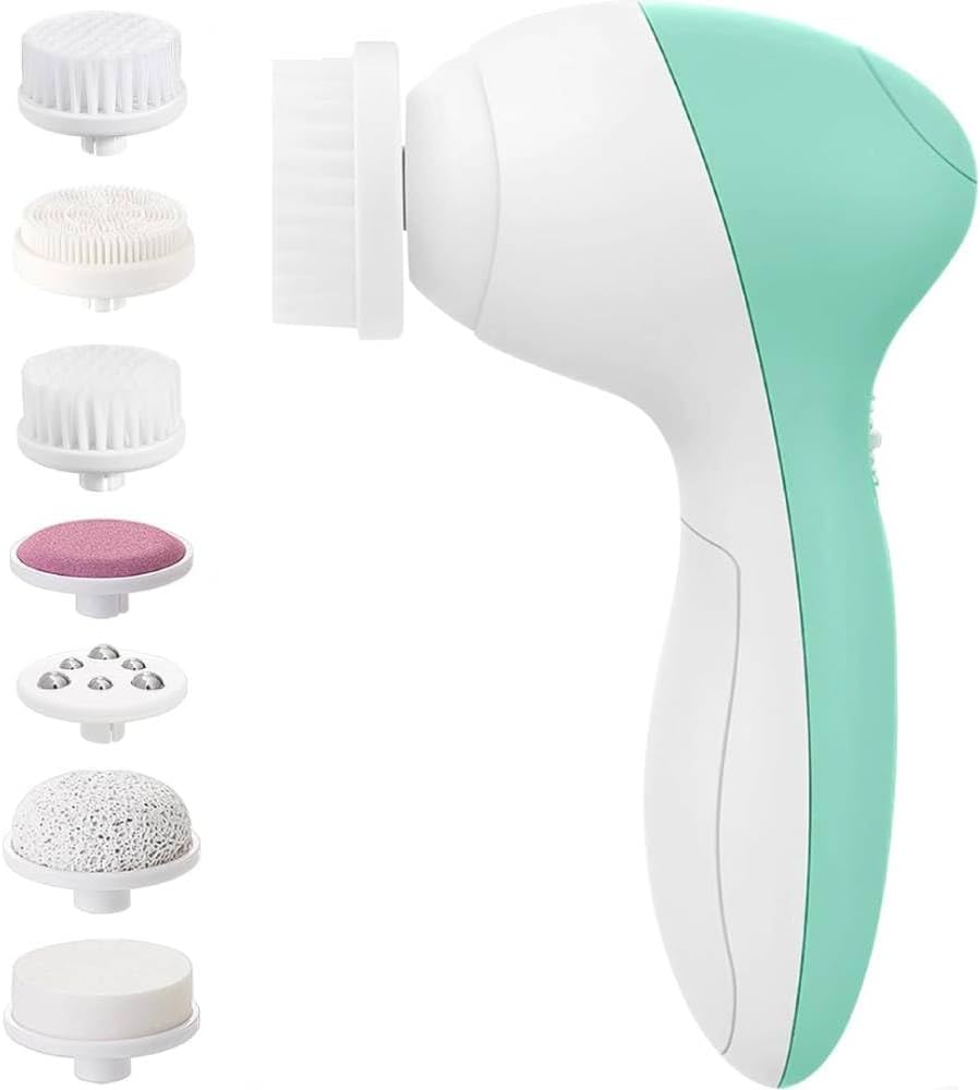 FBS-D 7 in 1 Facial Cleansing Brush Silicone Face Scrubber: Electric Exfoliating Rotating Massage Device Waterproof Deep Cleaning Exfoliation Spa Machine - Electronic Skin Care Wash System