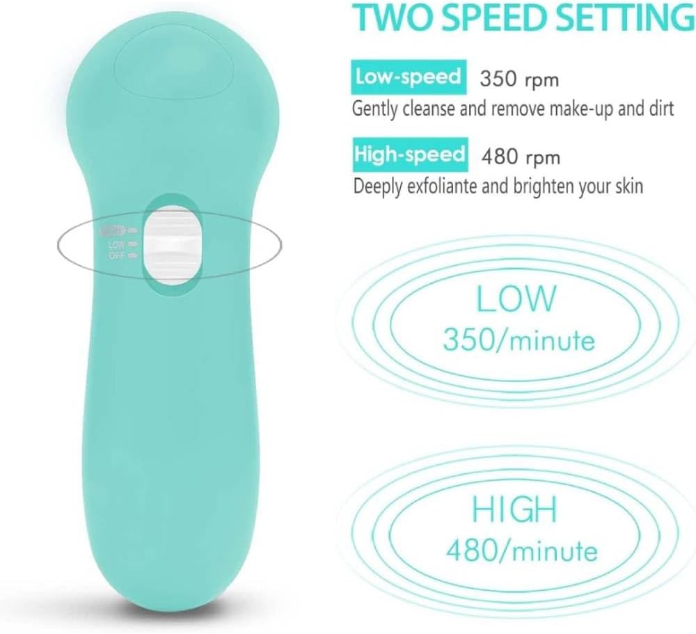 FBS-D 7 in 1 Facial Cleansing Brush Silicone Face Scrubber: Electric Exfoliating Rotating Massage Device Waterproof Deep Cleaning Exfoliation Spa Machine - Electronic Skin Care Wash System