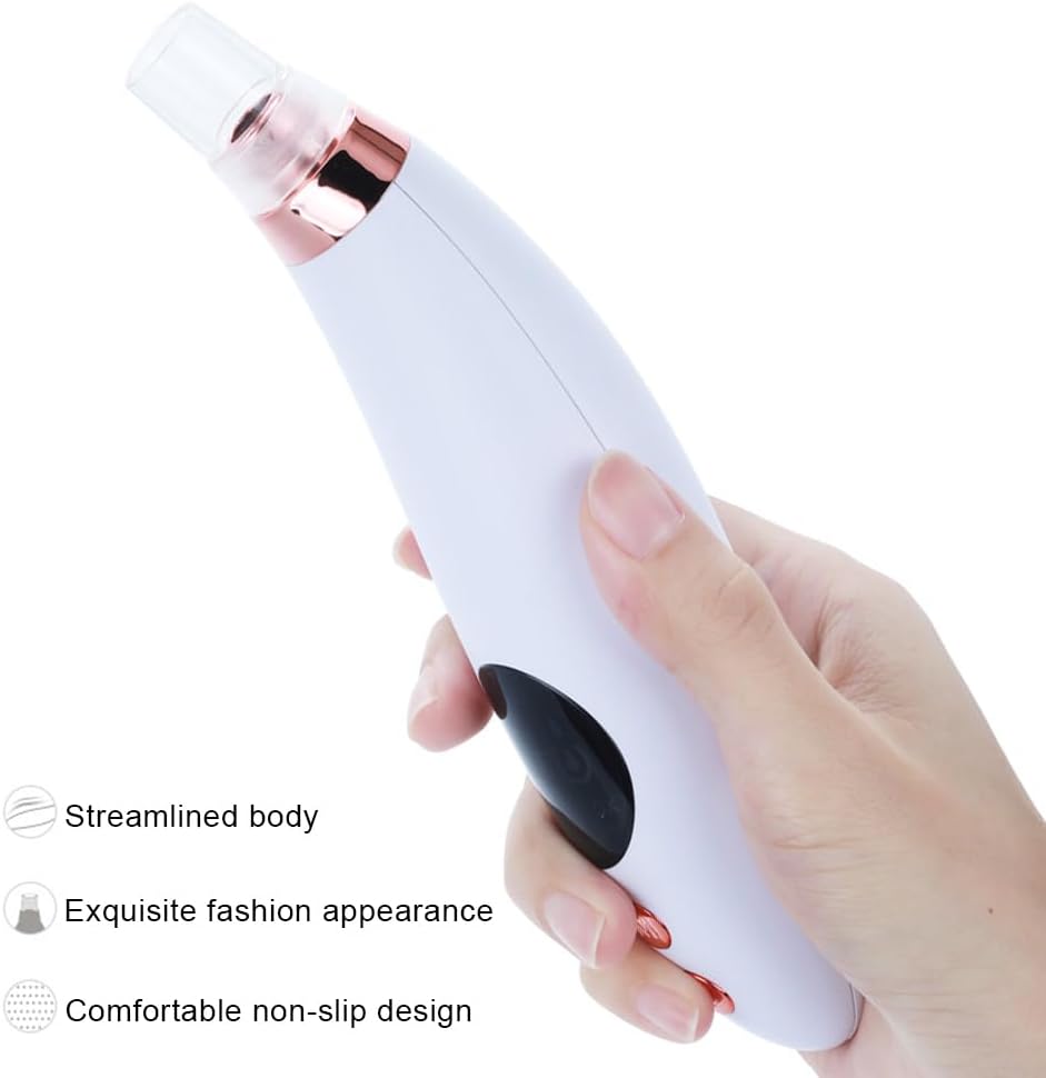 Electric Blackhead Vacuum Suction Machine with 6 Replaceable Heads - White