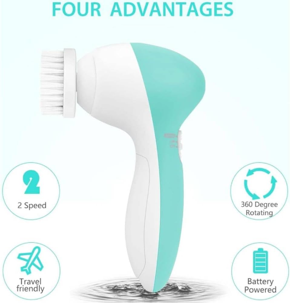 FBS-D 7 in 1 Facial Cleansing Brush Silicone Face Scrubber: Electric Exfoliating Rotating Massage Device Waterproof Deep Cleaning Exfoliation Spa Machine - Electronic Skin Care Wash System
