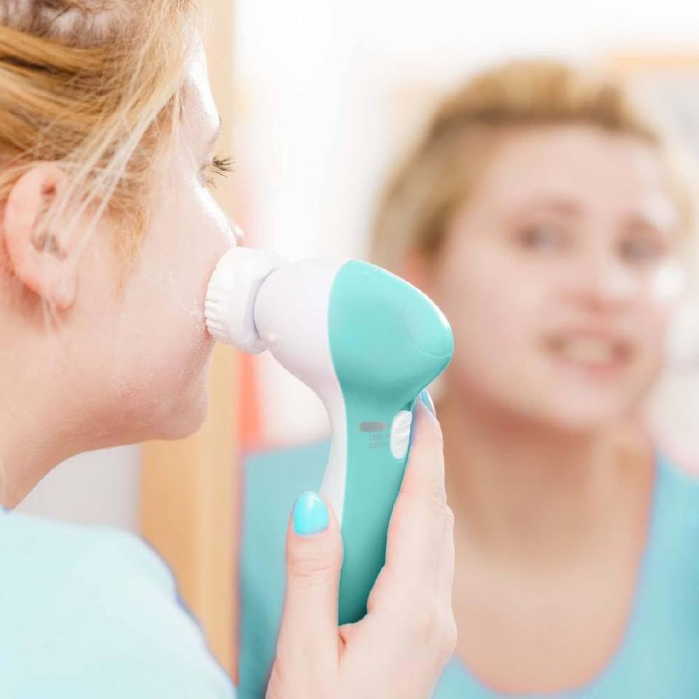 FBS-D 7 in 1 Facial Cleansing Brush Silicone Face Scrubber: Electric Exfoliating Rotating Massage Device Waterproof Deep Cleaning Exfoliation Spa Machine - Electronic Skin Care Wash System