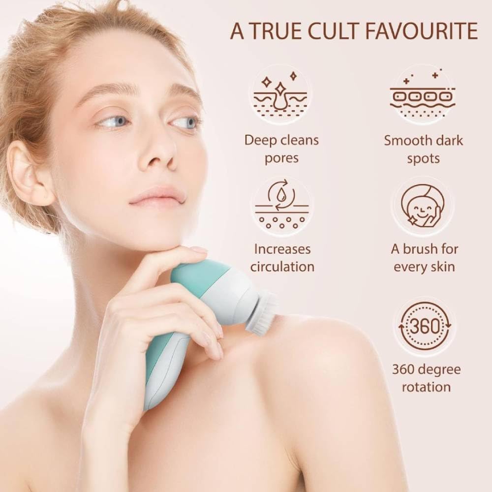 FBS-D 7 in 1 Facial Cleansing Brush Silicone Face Scrubber: Electric Exfoliating Rotating Massage Device Waterproof Deep Cleaning Exfoliation Spa Machine - Electronic Skin Care Wash System