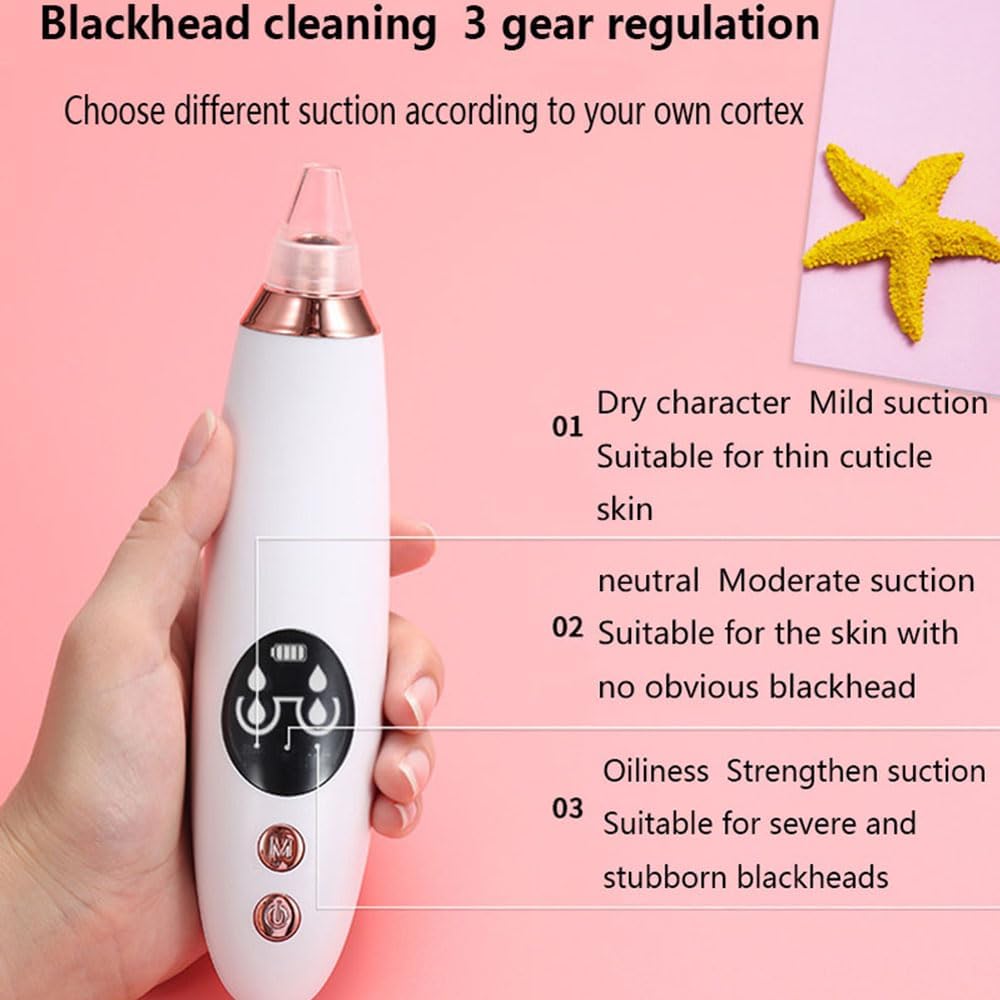 Electric Blackhead Vacuum Suction Machine with 6 Replaceable Heads - White