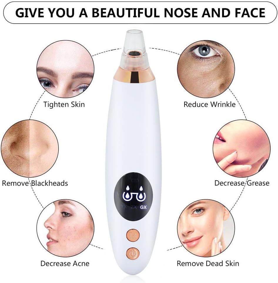 Electric Blackhead Vacuum Suction Machine with 6 Replaceable Heads - White