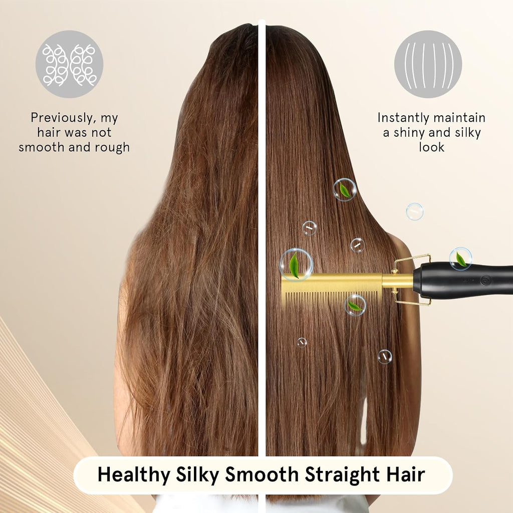 Electric Hot Comb Hair Straightener, Electric Straightening Comb for Wigs, Afro Hair & Beard, Portable Ceramic Beard Straightener Brush Anti-Scald Pressing Combs,Temperature Adjustable