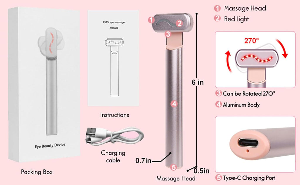 Red Light Therapy for Face | 4‑in‑1 Skincare Tool with EMS Microcurrent & Vibration | Rechargeable Face Massager Machine for Facial & Eye Care