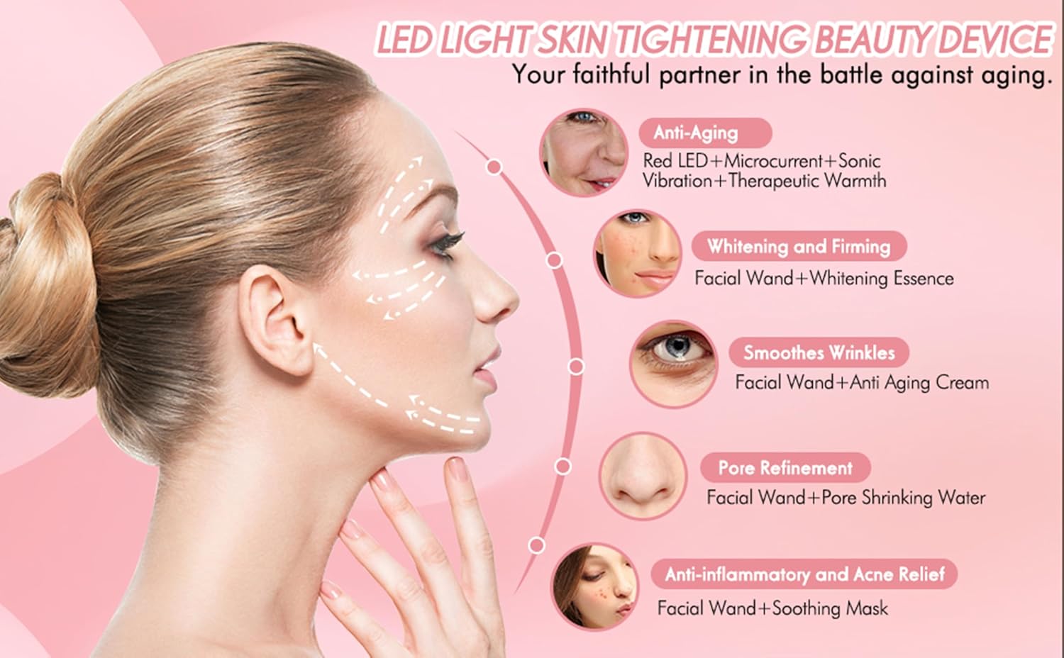 Red Light Therapy for Face | 4‑in‑1 Skincare Tool with EMS Microcurrent & Vibration | Rechargeable Face Massager Machine for Facial & Eye Care