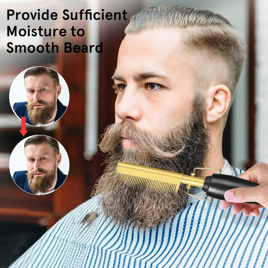 Electric Hot Comb Hair Straightener, Electric Straightening Comb for Wigs, Afro Hair & Beard, Portable Ceramic Beard Straightener Brush Anti-Scald Pressing Combs,Temperature Adjustable