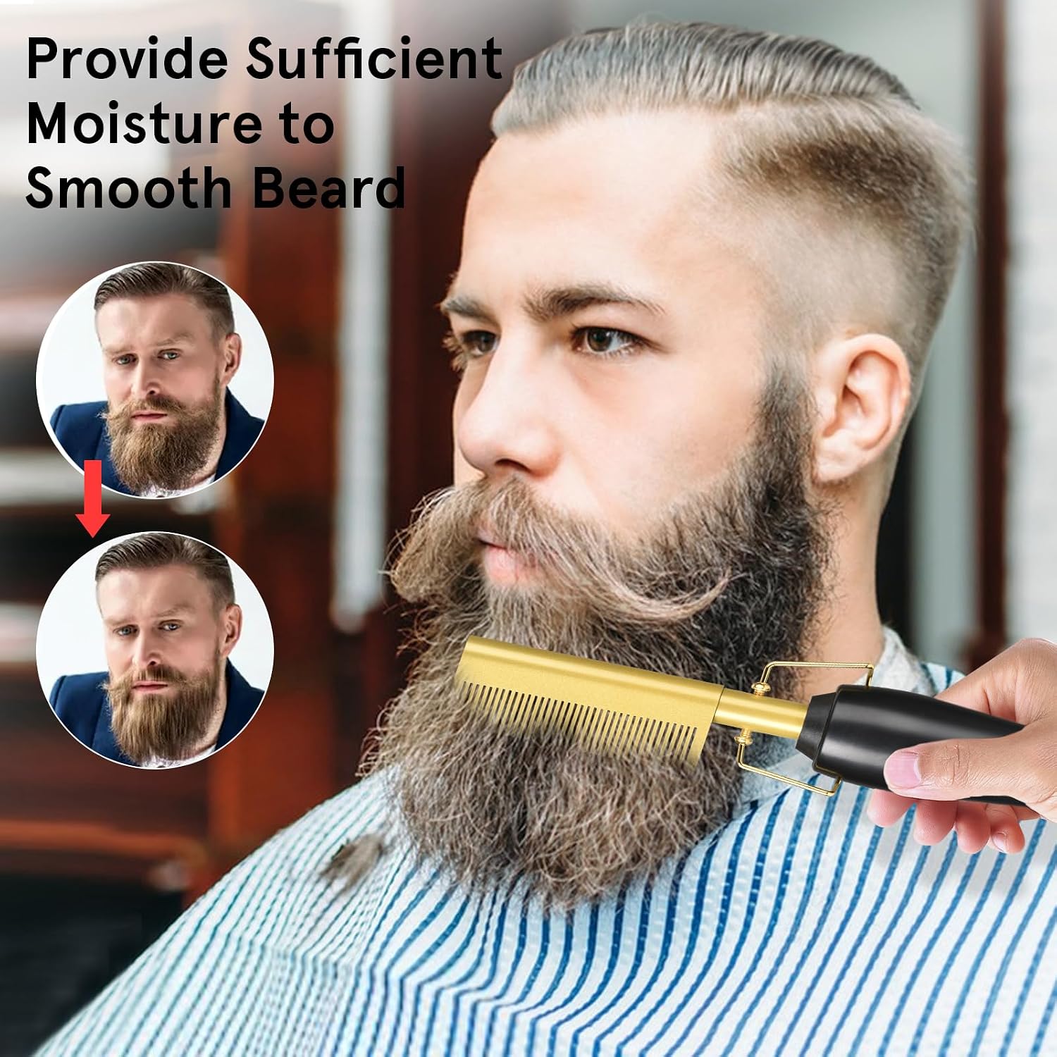 Electric Hot Comb Hair Straightener, Electric Straightening Comb for Wigs, Afro Hair & Beard, Portable Ceramic Beard Straightener Brush Anti-Scald Pressing Combs,Temperature Adjustable