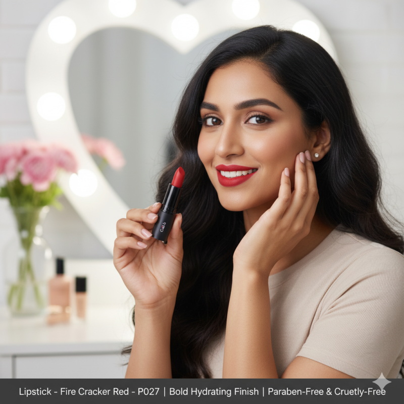 Lipstick – Fire Cracker Red – P027 | Bold Hydrating Finish | Paraben-Free & Cruelty-Free