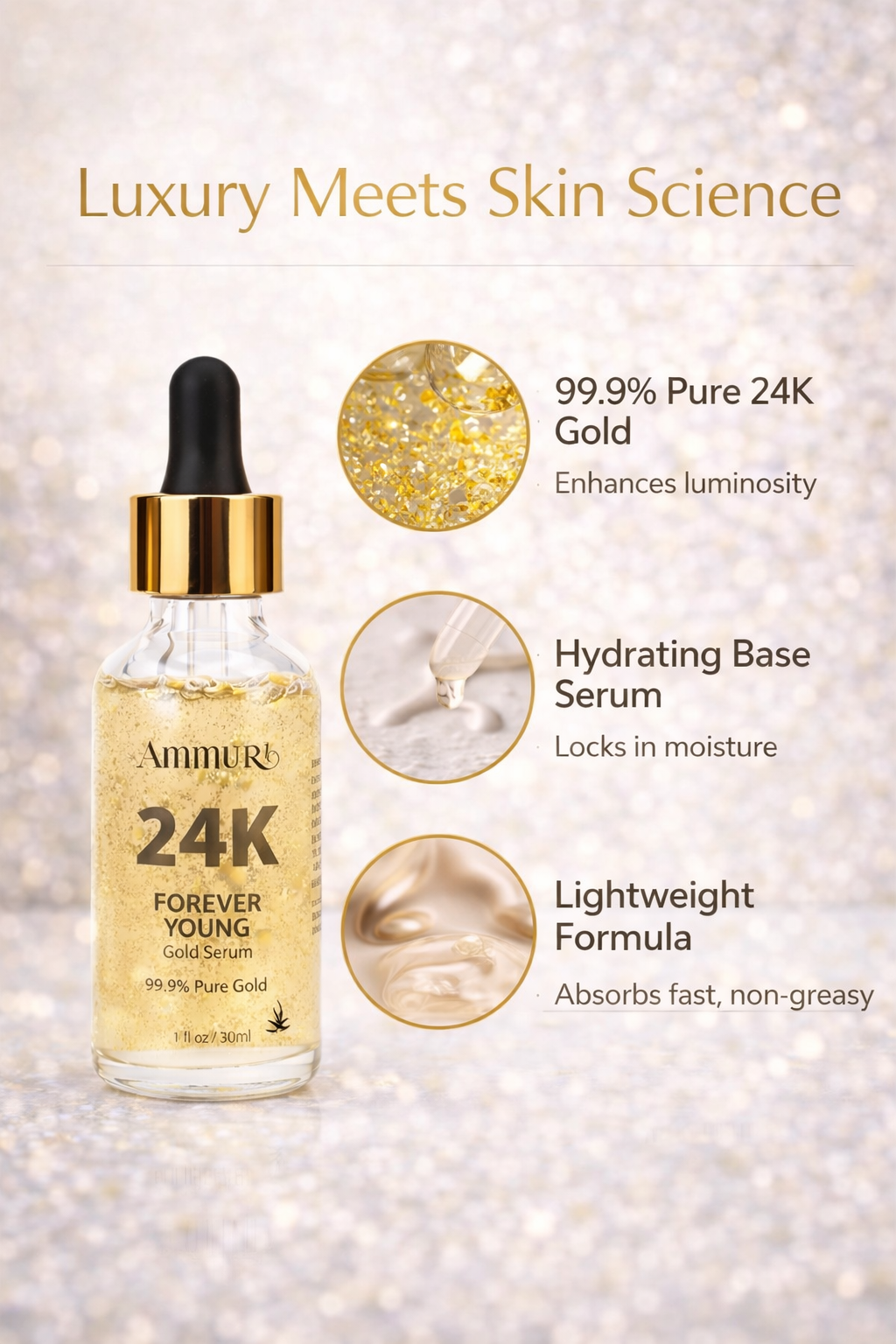 24K Gold Face Serum for Radiance & Anti-Ageing | Ammuri